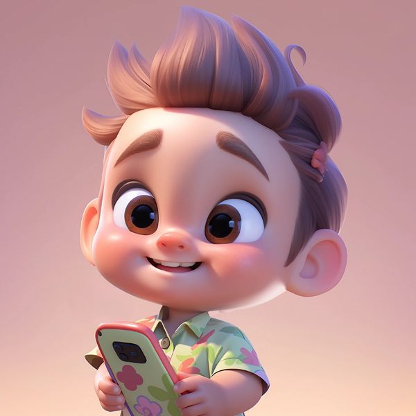 midjourney happy baby boy holding iphone 3d niji style expressive