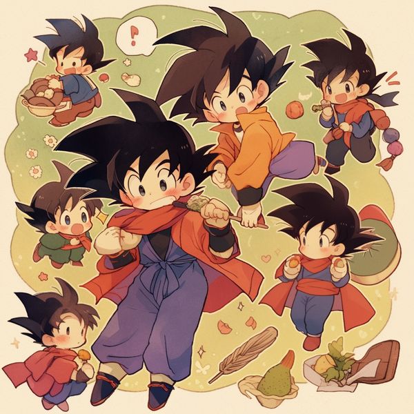 midjourney goku from dragon ball z niji 5 style cute