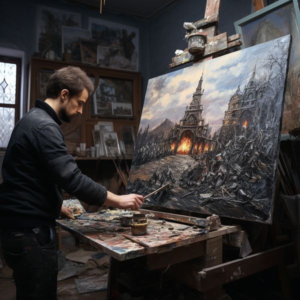 midjourney painter doing an oil painting