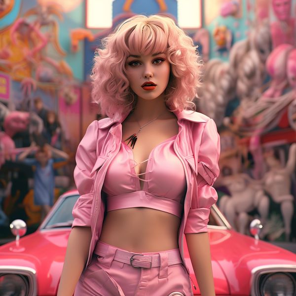 midjourney pink girl in the style of pulp comics