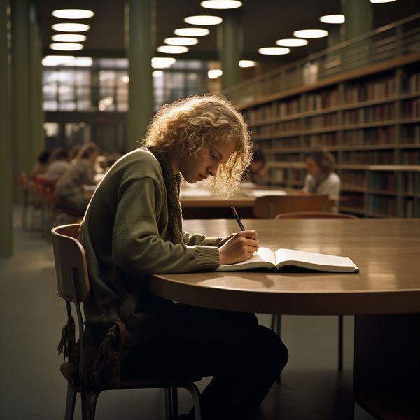 midjourney student at the library
