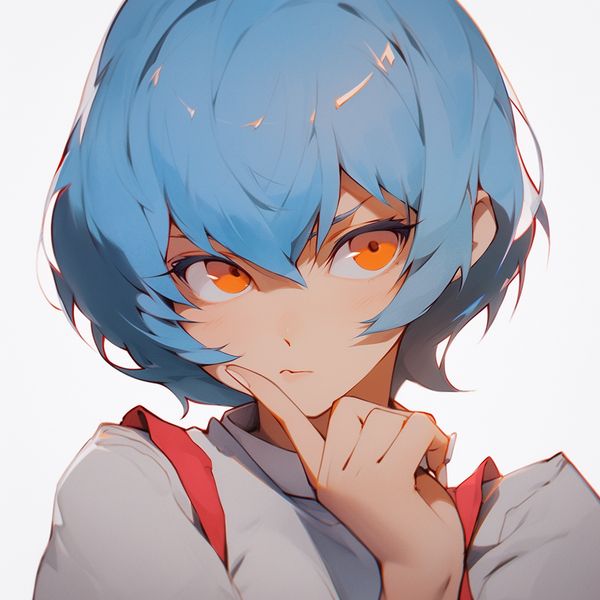 midjourney rei ayanami from evangelion thinking niji 5 style expressive
